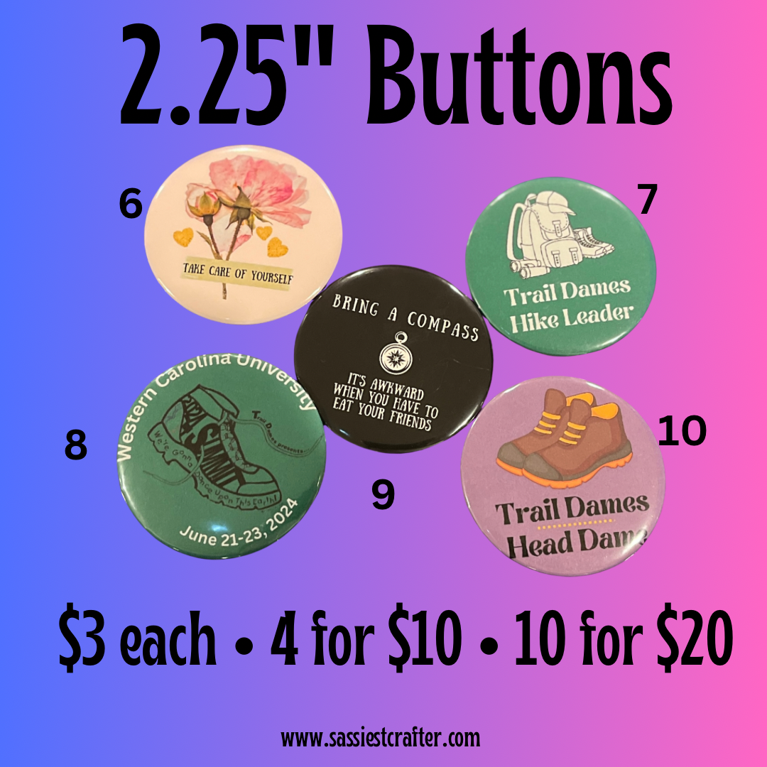 Four (4) Hiking Buttons, size 2.25"